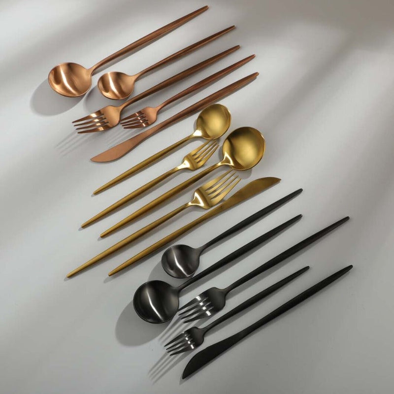Mosrugs | Minimalist Flatware Set – 20-Piece Titanium-Coated Stainless Steel Cutlery | Modern Matte Finish for Elegant Dining