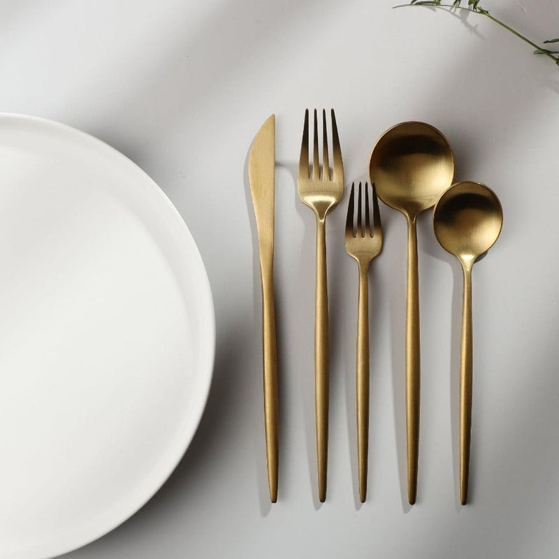 Mosrugs | Minimalist Flatware Set – 20-Piece Titanium-Coated Stainless Steel Cutlery | Modern Matte Finish for Elegant Dining