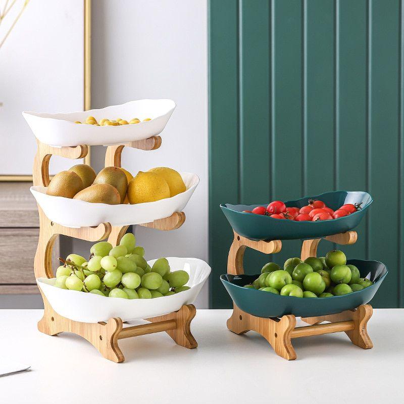 Mosrugs | BambuNest – Modern Bamboo Fruit Basket with Removable Trays & Multi-Tier Design