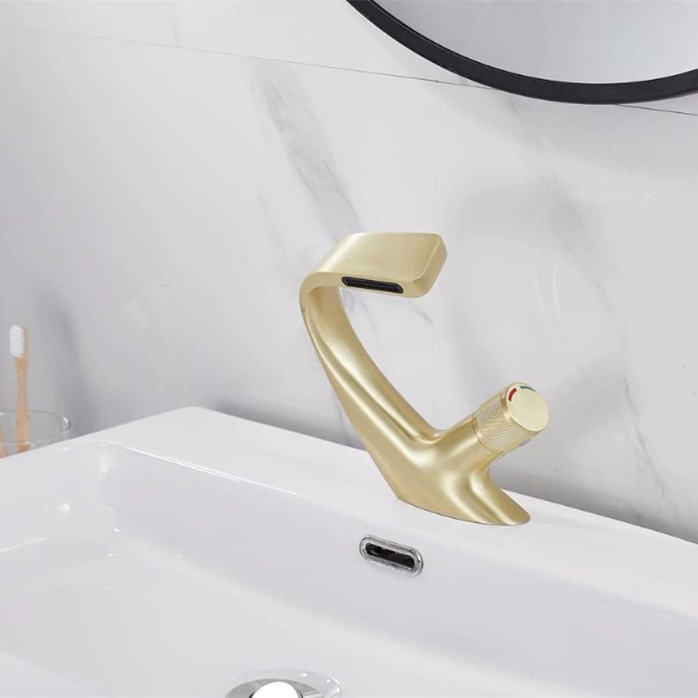 Mosrugs | AQUACASCADE Basin Tap – Modern Waterfall Bathroom Mixer Tap in Solid Brass