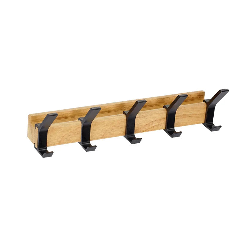 Mosrugs | Wall-Mounted Coat Rack with Movable Double Hooks – Black Nordic Design – Wood & Aluminium – 40x7x7cm