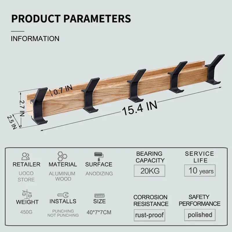 Mosrugs | Wall-Mounted Coat Rack with Swivel Hooks – Scandinavian Wooden & Metal Design