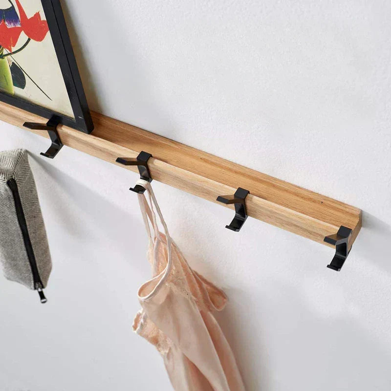 Mosrugs | Wall-Mounted Coat Rack with Movable Double Hooks – Black Nordic Design – Wood & Aluminium – 40x7x7cm