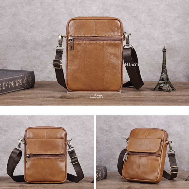Mosrugs | Men’s Small Genuine Leather Shoulder Bag – Compact Crossbody with Adjustable Strap