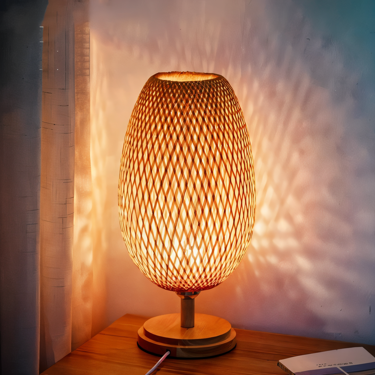 Mosrugs | NatureHue – Vintage Bamboo Table Lamp – Creative Woven Rattan Desk Light