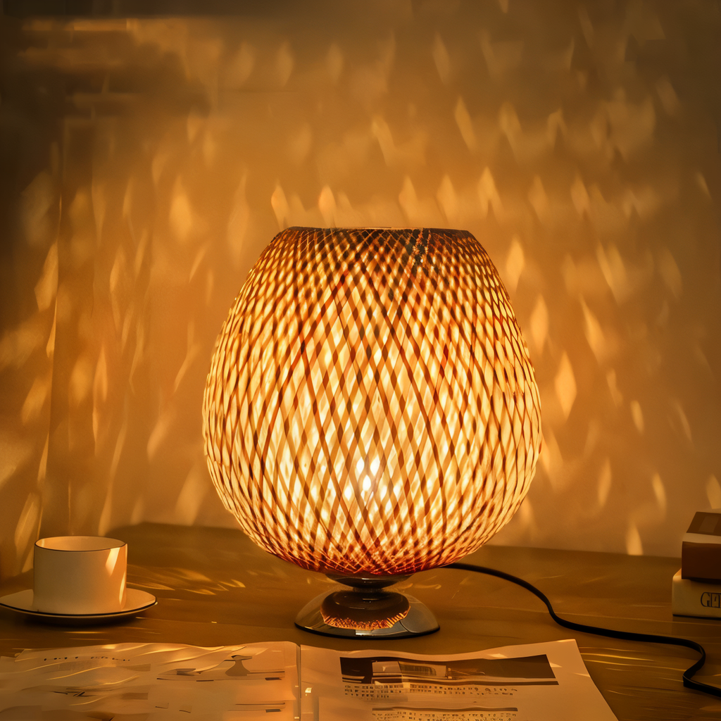 Mosrugs | NatureHue – Vintage Bamboo Table Lamp – Creative Woven Rattan Desk Light