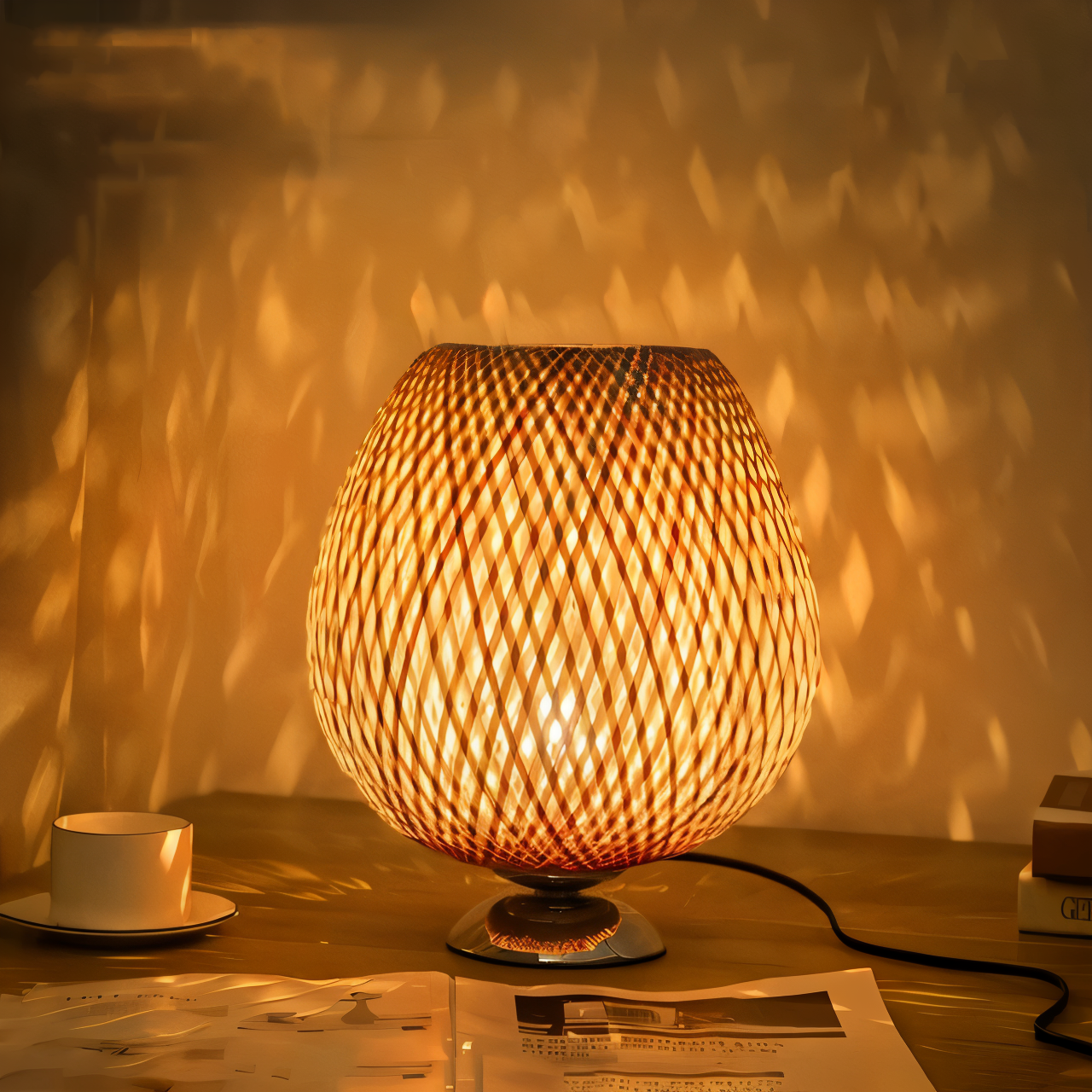 Mosrugs | NatureHue – Vintage Bamboo Table Lamp – Creative Woven Rattan Desk Light