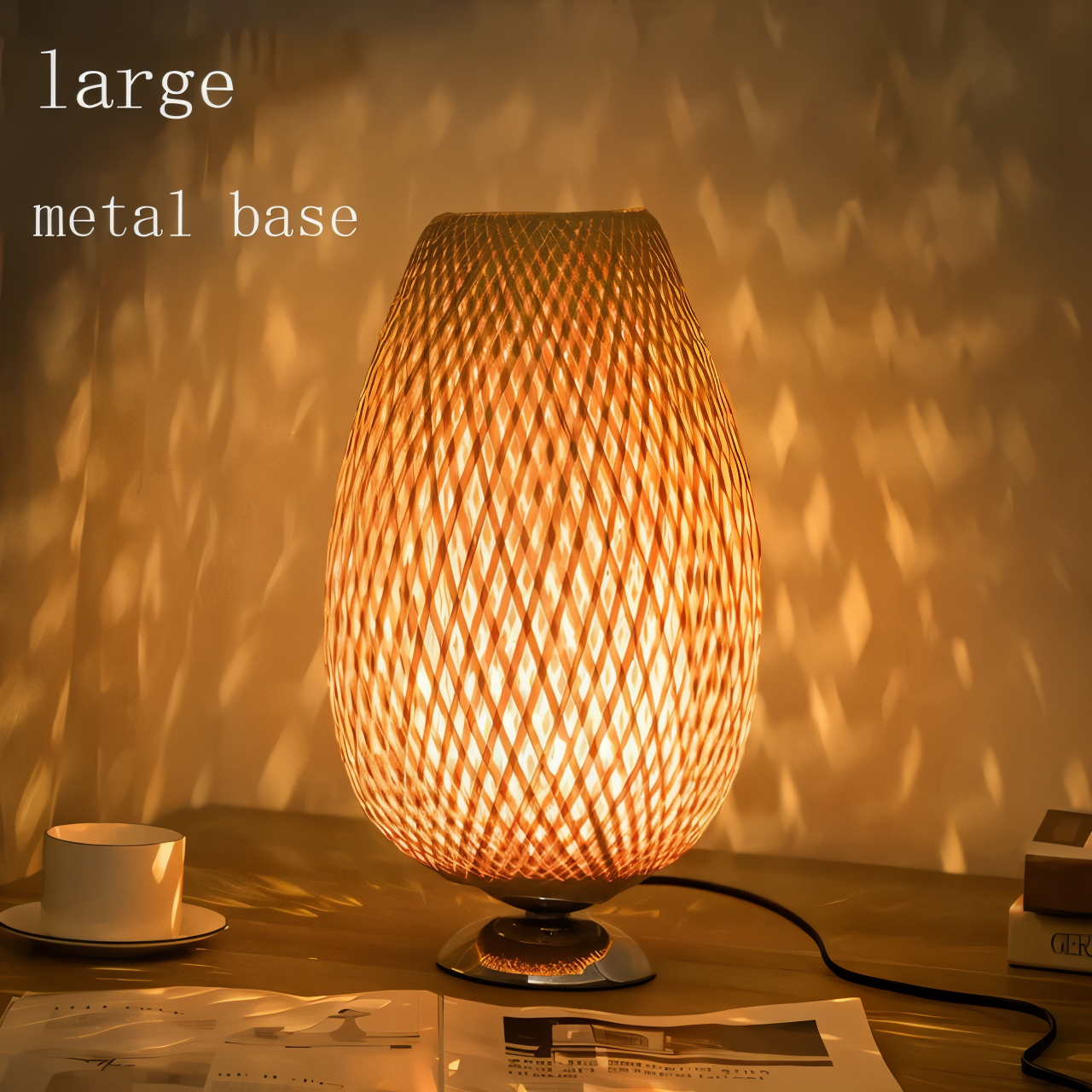 Mosrugs | NatureHue – Vintage Bamboo Table Lamp – Creative Woven Rattan Desk Light