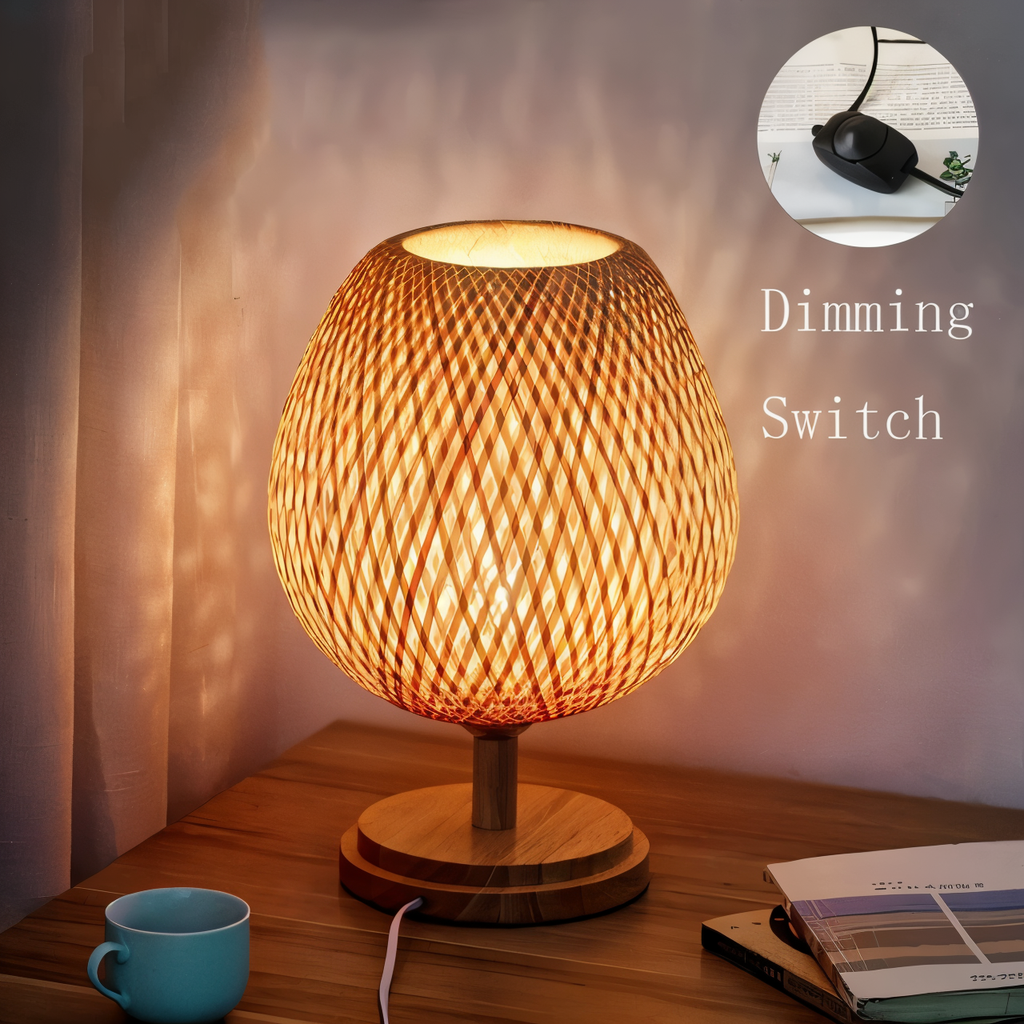 Mosrugs | NatureHue – Vintage Bamboo Table Lamp – Creative Woven Rattan Desk Light