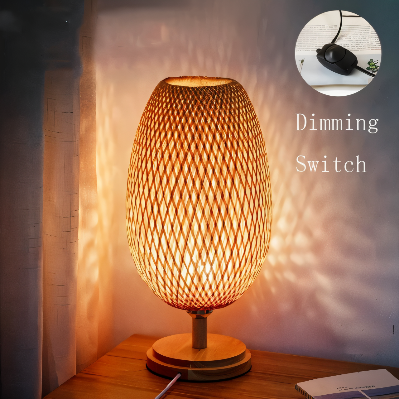 Mosrugs | NatureHue – Vintage Bamboo Table Lamp – Creative Woven Rattan Desk Light