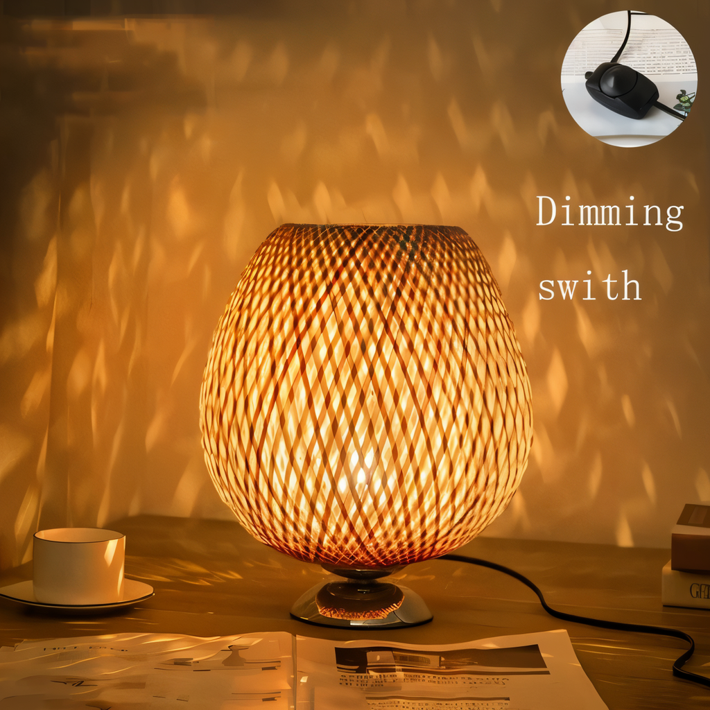 Mosrugs | NatureHue – Vintage Bamboo Table Lamp – Creative Woven Rattan Desk Light