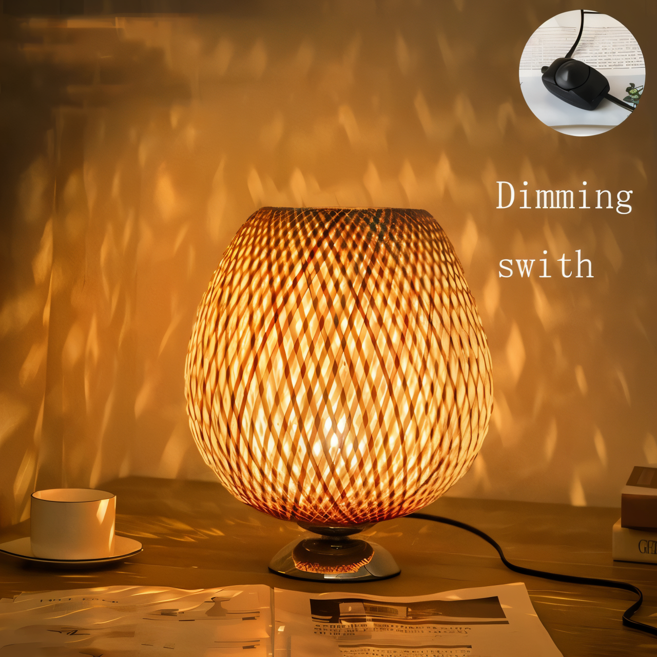 Mosrugs | NatureHue – Vintage Bamboo Table Lamp – Creative Woven Rattan Desk Light