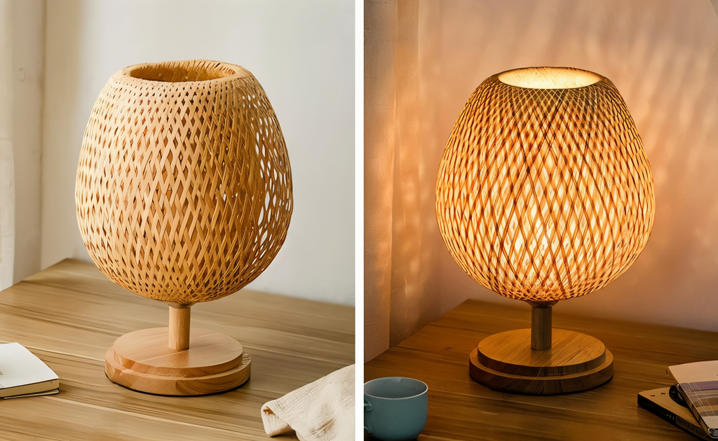 Mosrugs | NatureHue – Vintage Bamboo Table Lamp – Creative Woven Rattan Desk Light