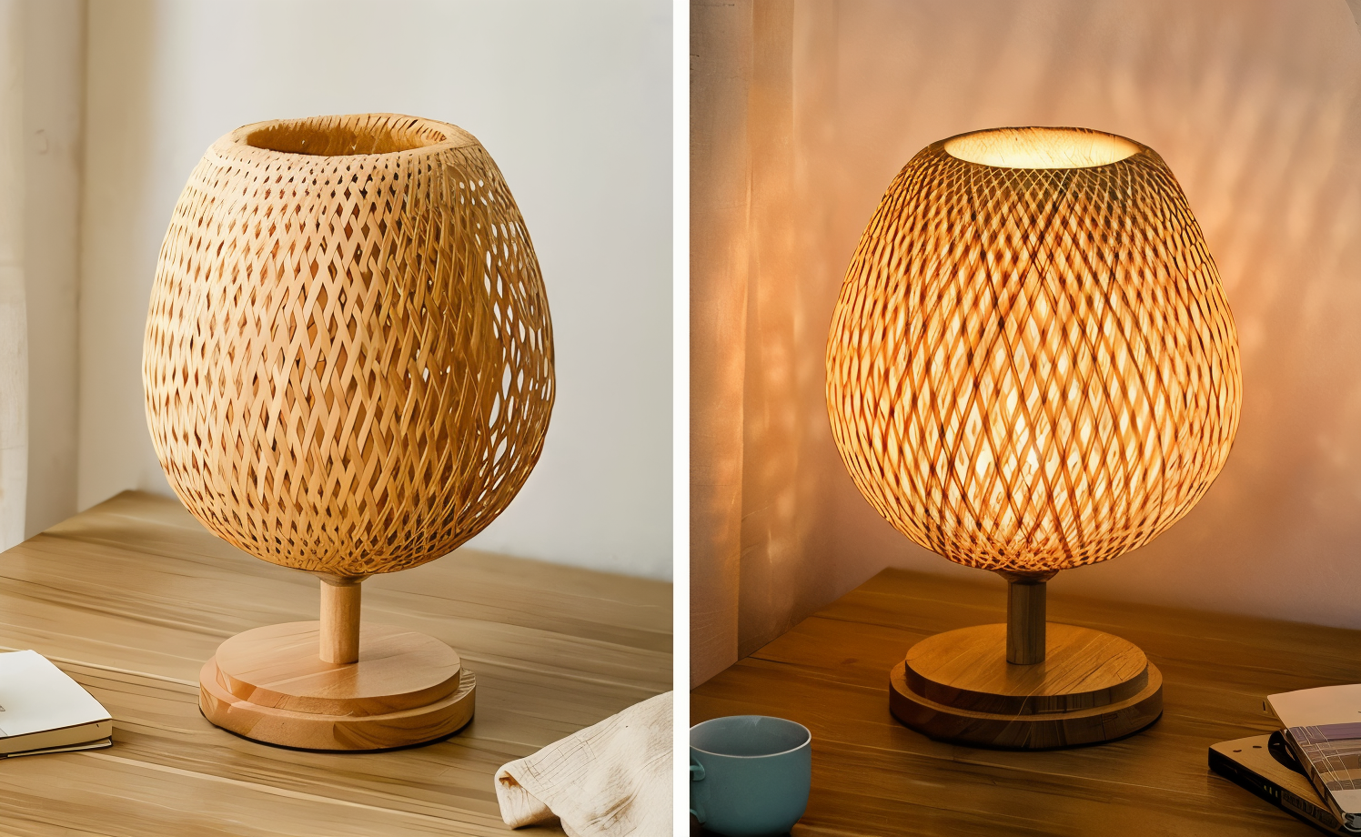 Mosrugs | NatureHue – Vintage Bamboo Table Lamp – Creative Woven Rattan Desk Light