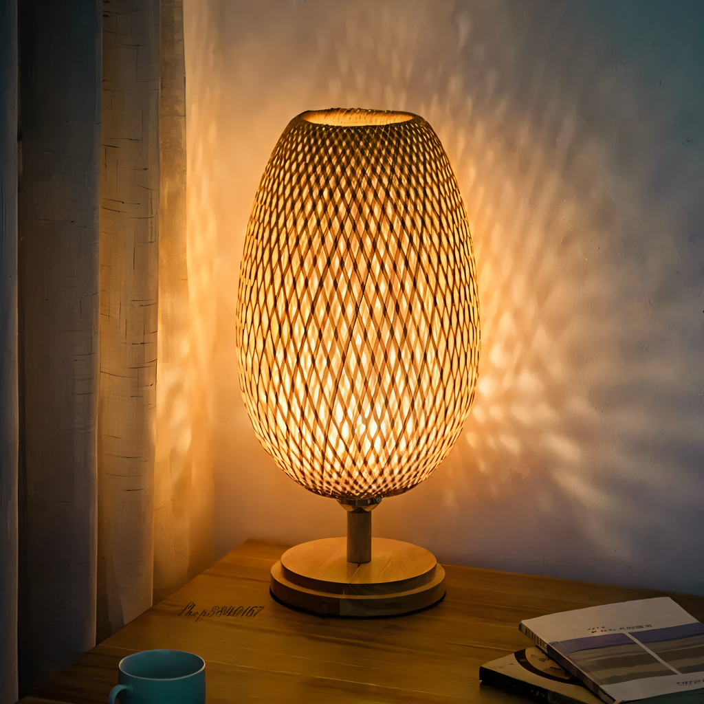Mosrugs | NatureHue – Vintage Bamboo Table Lamp – Creative Woven Rattan Desk Light