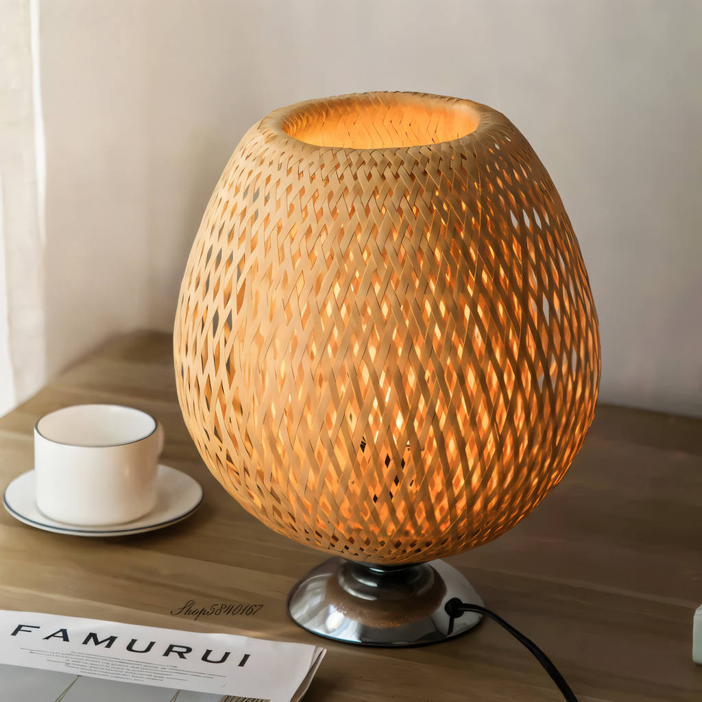 Mosrugs | NatureHue – Vintage Bamboo Table Lamp – Creative Woven Rattan Desk Light