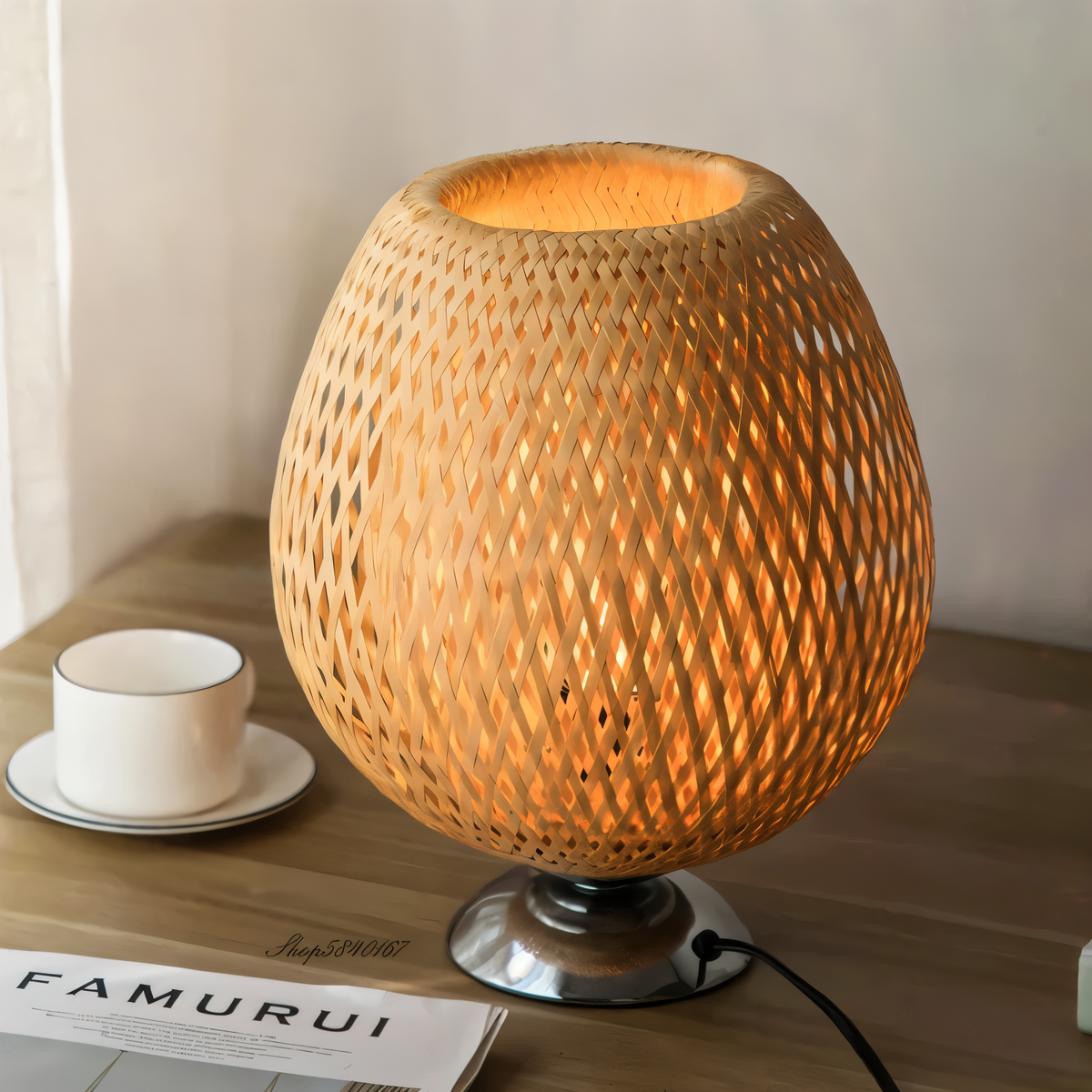 Mosrugs | NatureHue – Vintage Bamboo Table Lamp – Creative Woven Rattan Desk Light