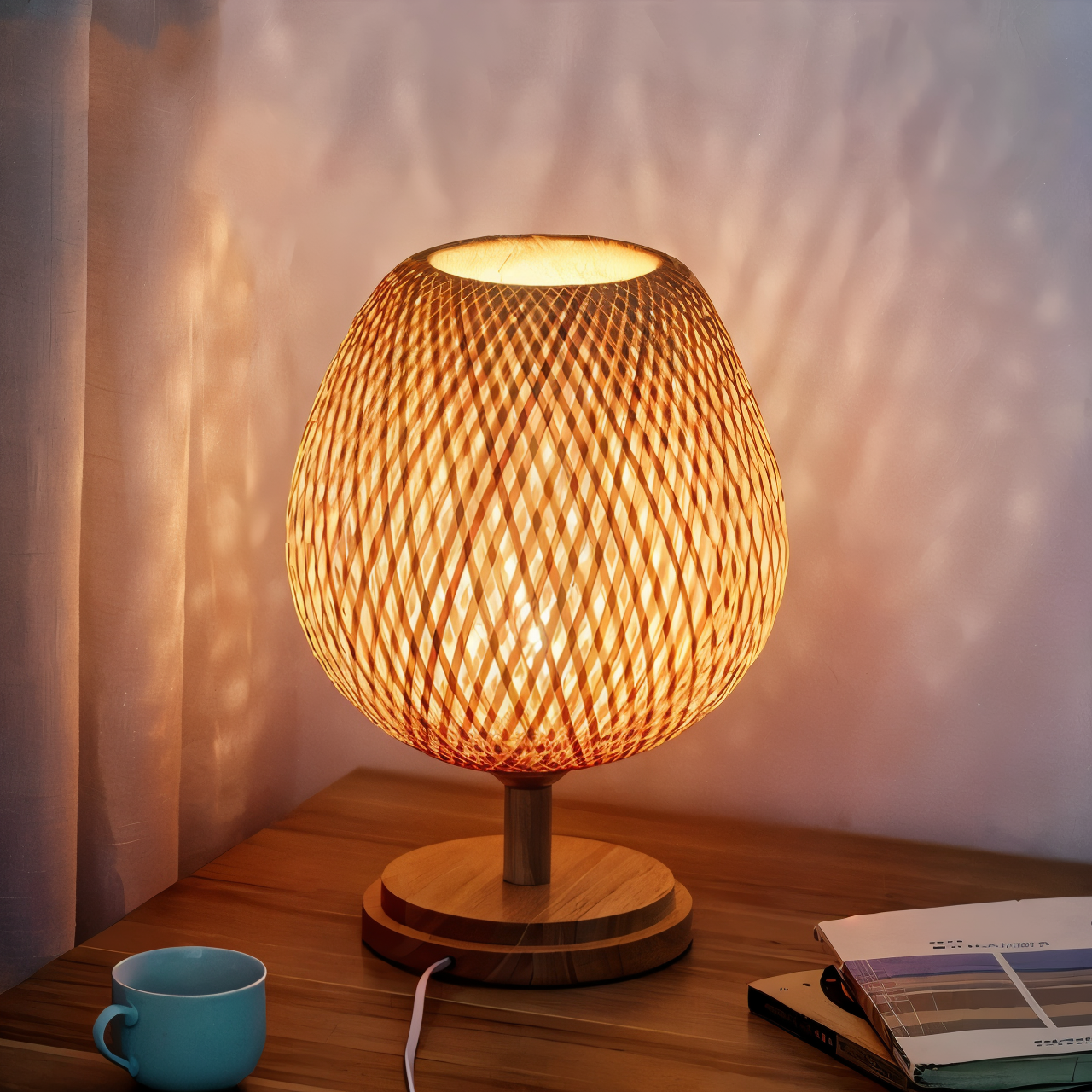 Mosrugs | NatureHue – Vintage Bamboo Table Lamp – Creative Woven Rattan Desk Light