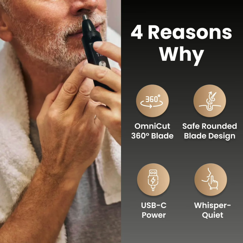 Mosrugs | Onyx Edge - Best Nose Hair Cutters for Men | USB-C Rechargeable, Painless & Quiet with a Waterproof Head for Travel & Daily Grooming