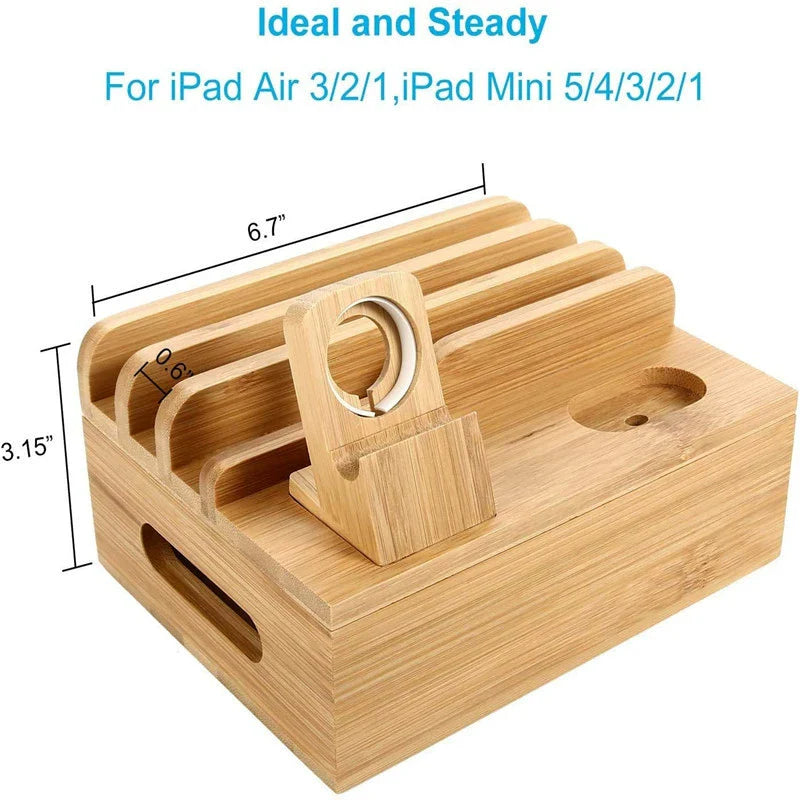 Mosrugs | Tekavo Bamboo Charging Station – 5-Port USB Organiser with Cable Set