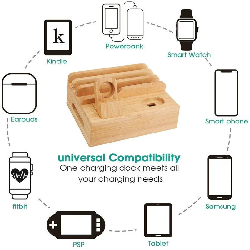 Mosrugs | Tekavo Bamboo Charging Station – 5-Port USB Organiser with Cable Set