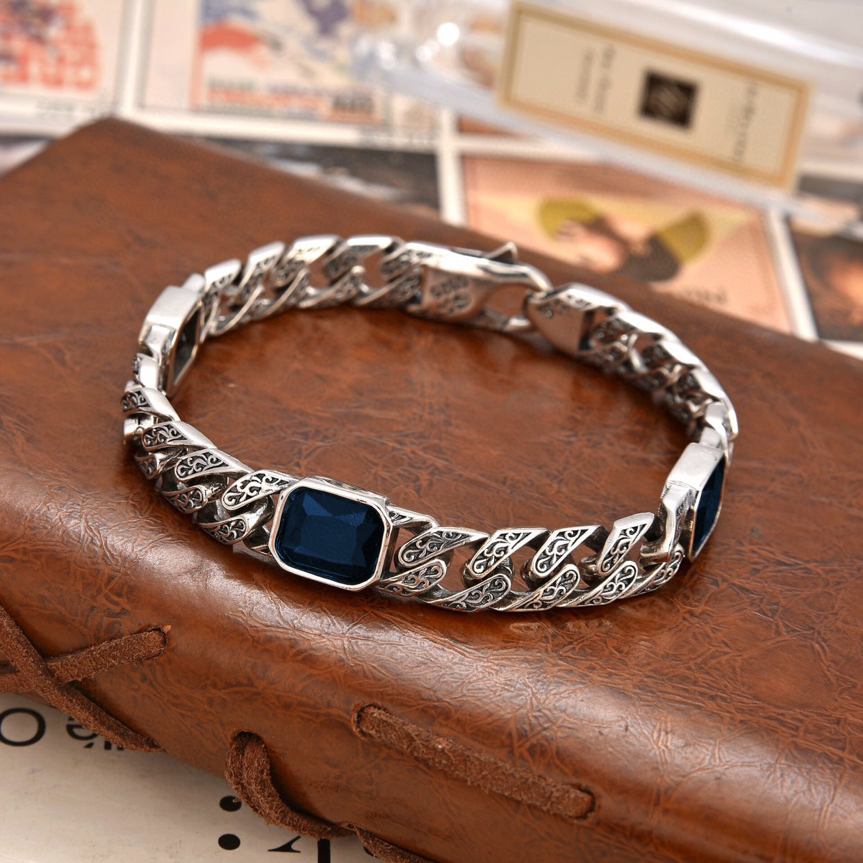 Mosrugs | Totem Design Diamond Pattern Bracelet – Unisex Copper Chain with 9mm Width