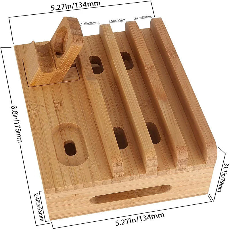 Mosrugs | Tekavo Bamboo Charging Station – 5-Port USB Organiser with Cable Set