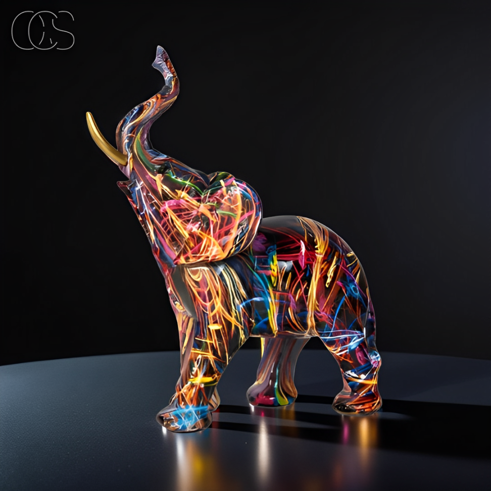 Mosrugs | Abstract Elephant Statue – Colourful African Design with Raised Trunk for Good Luck