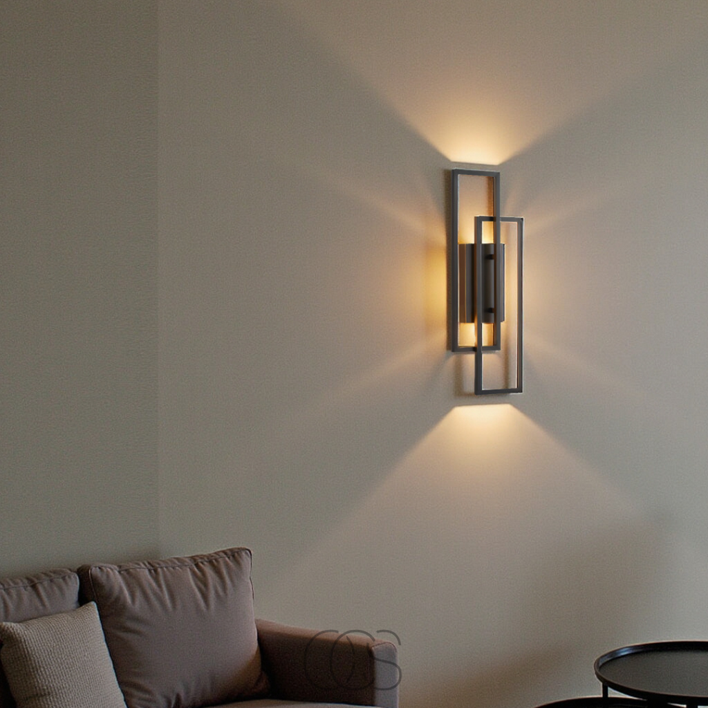 Mosrugs | Modern Geometric LED Wall Light – Rectangle Design with Remote Dimming (Black or Copper Finish)