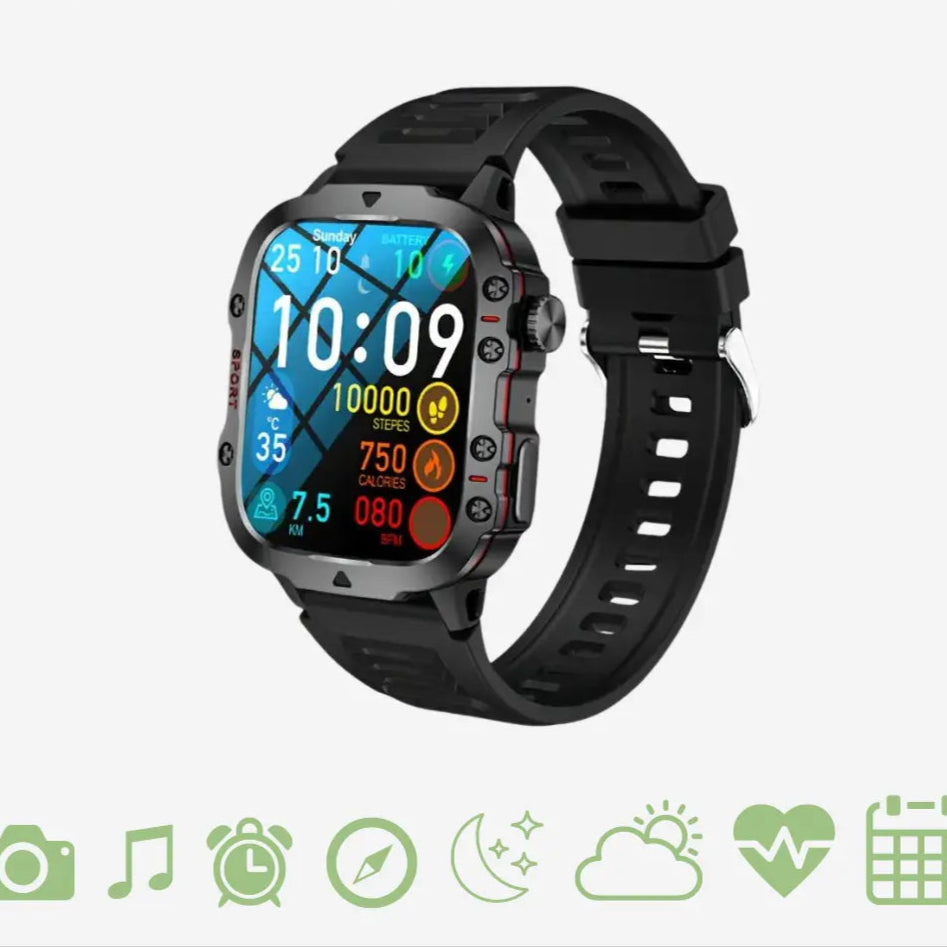 Mosrugs | TrailMate – Waterproof Outdoor Smartwatch | Adventure-Ready Fitness Tracker with Full Health Monitoring