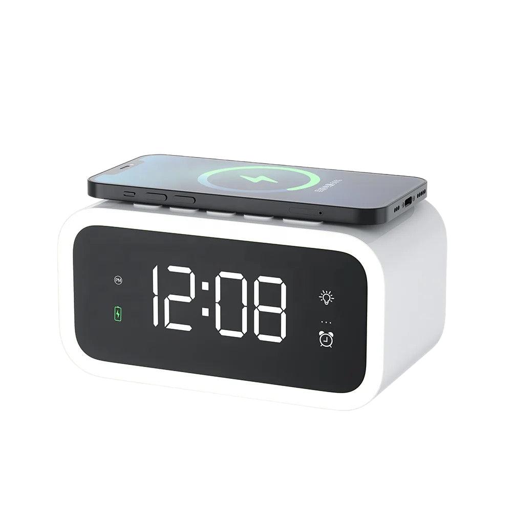 Mosrugs | MultiTime 2-in-1 Digital Alarm Clock with Wireless Qi Charging – LED Display & Snooze Function