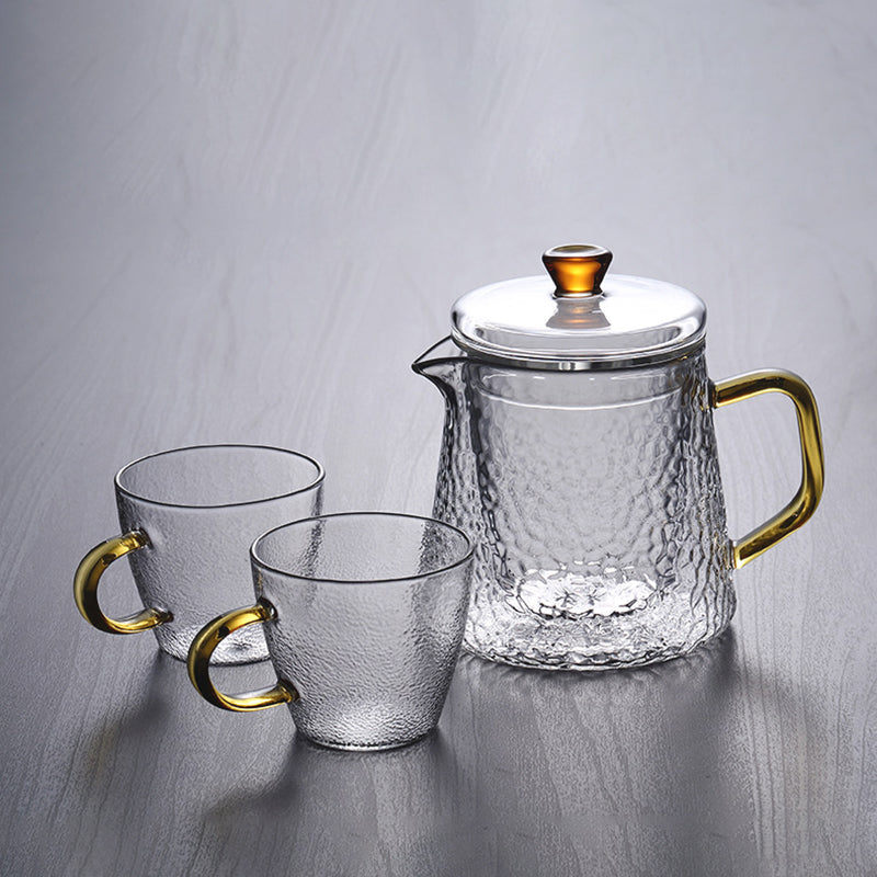 Mosrugs | Pindefang Glass Teapot with Infuser | Handcrafted Heat-Resistant Teapot with Golden Handle