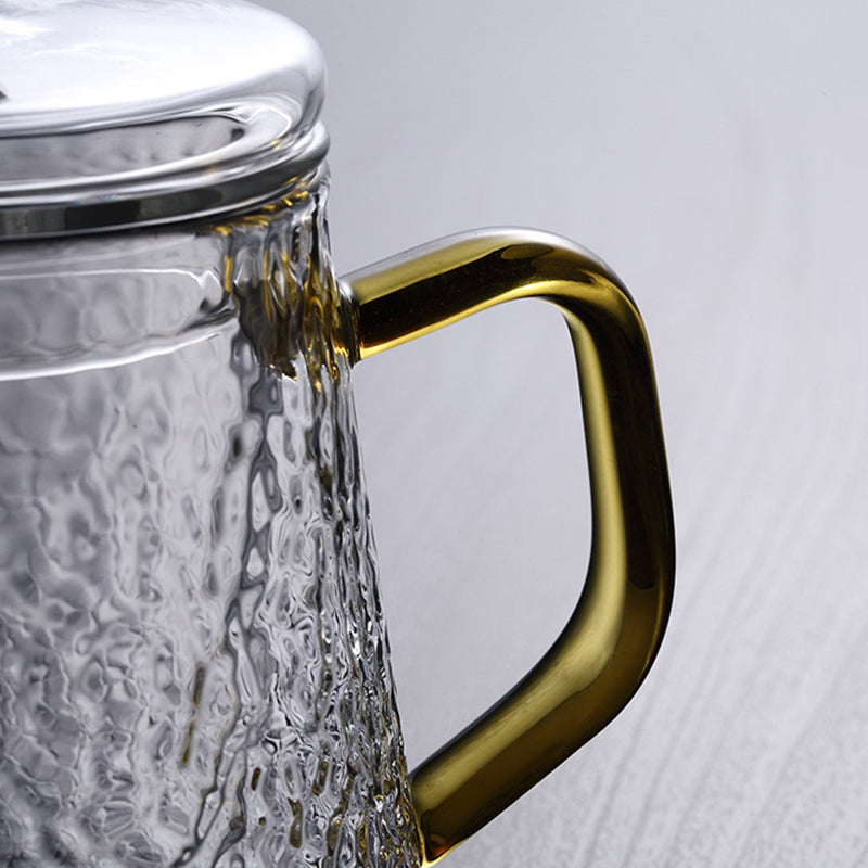 Mosrugs | Pindefang Glass Teapot with Infuser | Handcrafted Heat-Resistant Teapot with Golden Handle