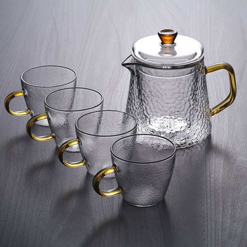 Mosrugs | Pindefang Glass Teapot with Infuser | Handcrafted Heat-Resistant Teapot with Golden Handle