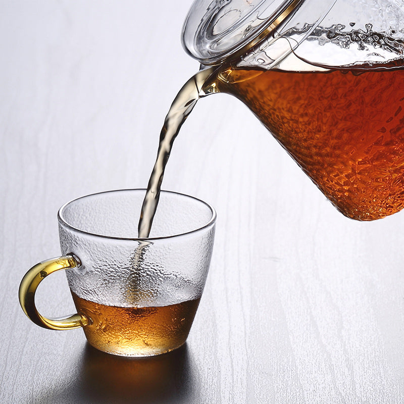 Mosrugs | Pindefang Glass Teapot with Infuser | Handcrafted Heat-Resistant Teapot with Golden Handle
