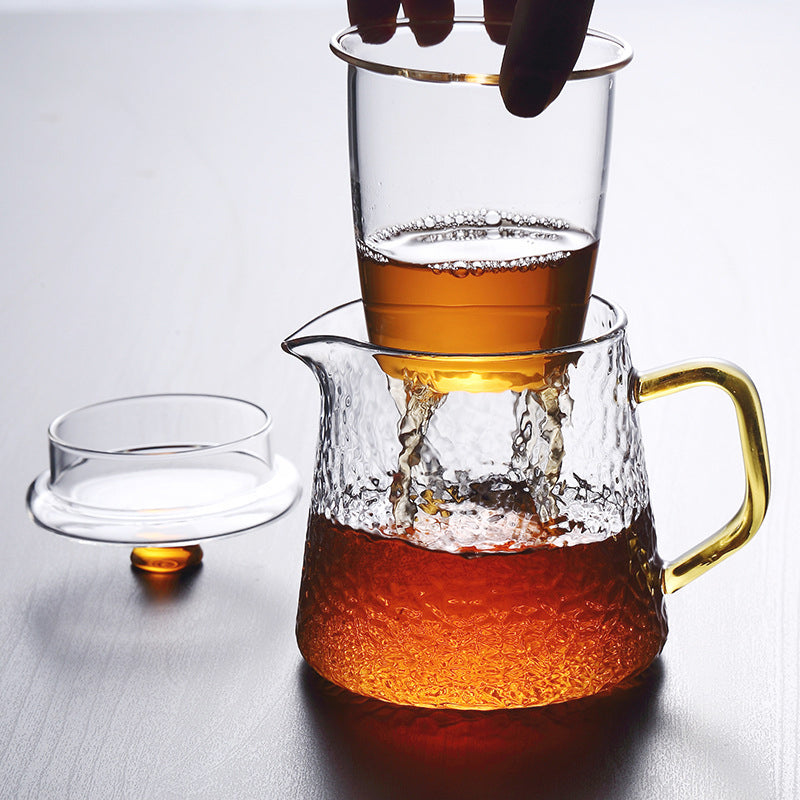 Mosrugs | Pindefang Glass Teapot with Infuser | Handcrafted Heat-Resistant Teapot with Golden Handle