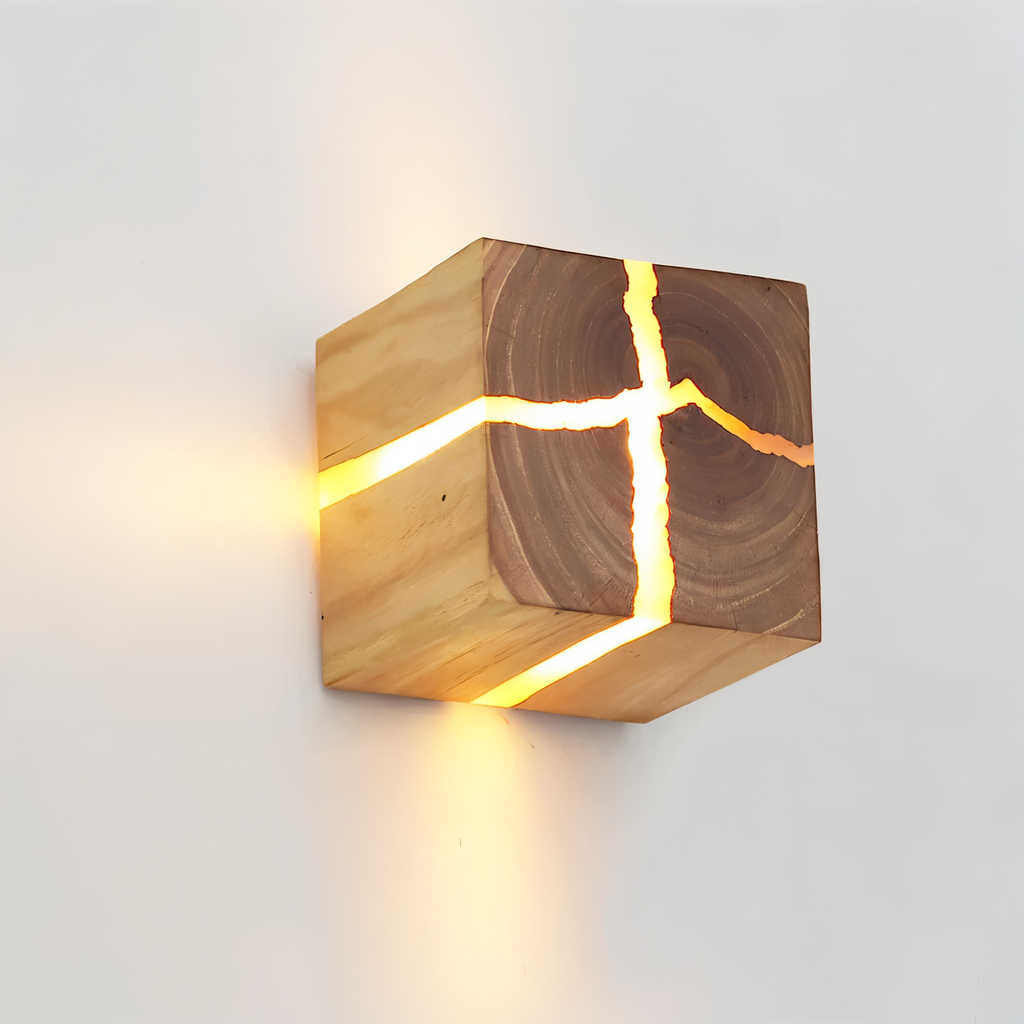 Mosrugs | QuadCrackle Wooden Wall Light – Handcrafted LED Wall Lamp with Artistic Crackle Design