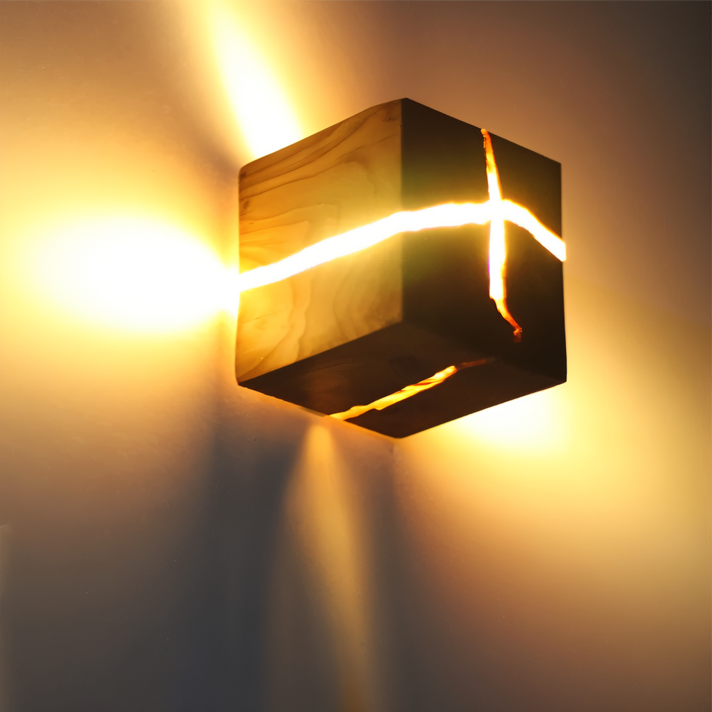 Mosrugs | QuadCrackle Wooden Wall Light – Handcrafted LED Wall Lamp with Artistic Crackle Design