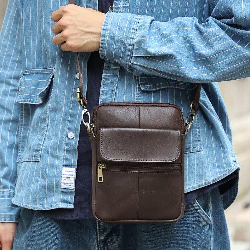 Mosrugs | Men’s Small Genuine Leather Shoulder Bag – Compact Crossbody with Adjustable Strap