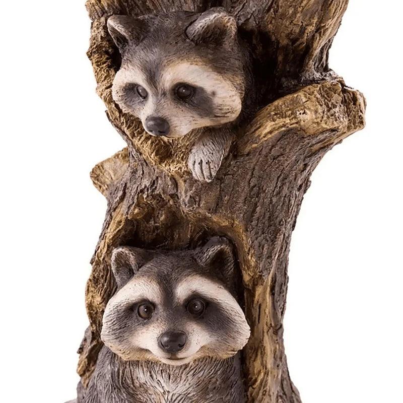 Mosrugs | Vintage Garden Bird Bath – Polyresin Raccoon Design for Outdoor Charm