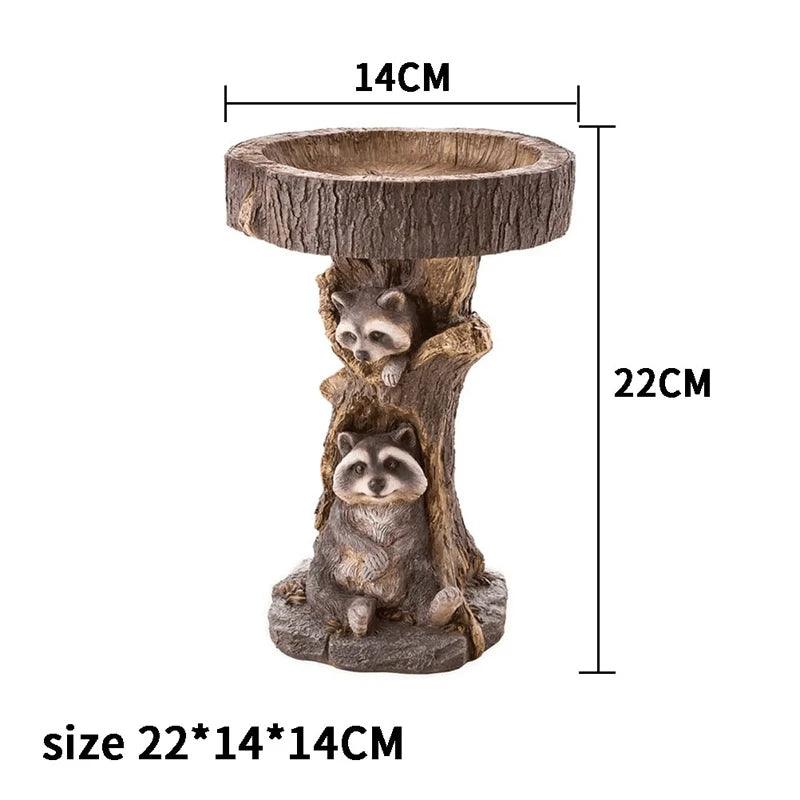 Mosrugs | Vintage Garden Bird Bath – Polyresin Raccoon Design for Outdoor Charm