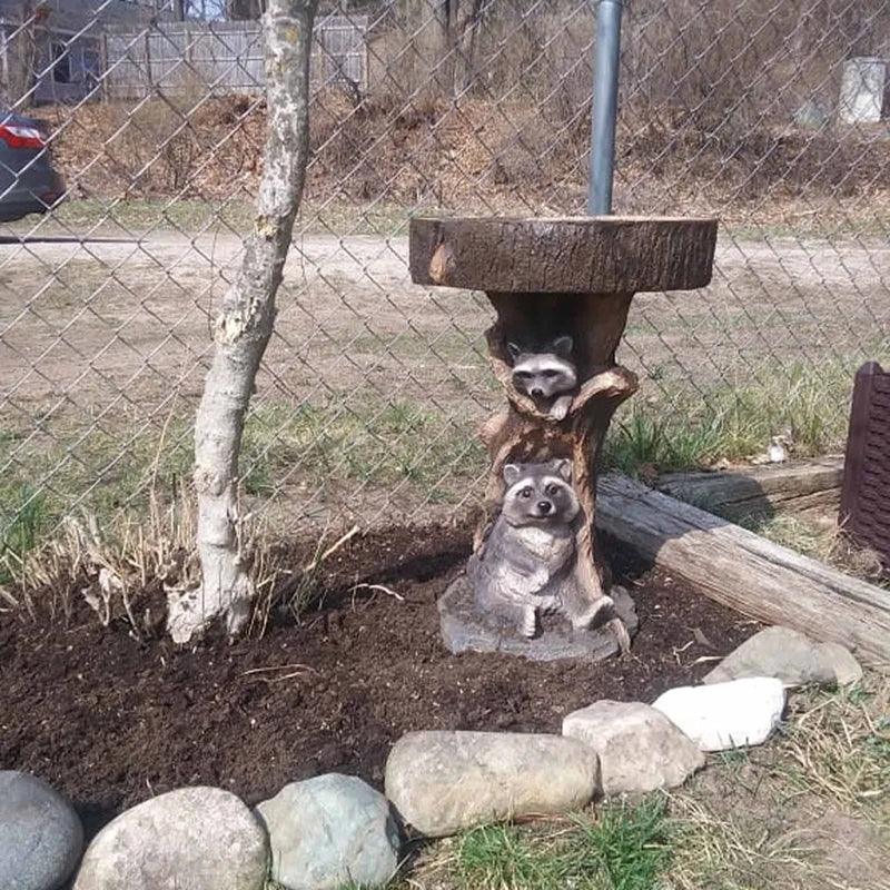 Mosrugs | Vintage Garden Bird Bath – Polyresin Raccoon Design for Outdoor Charm