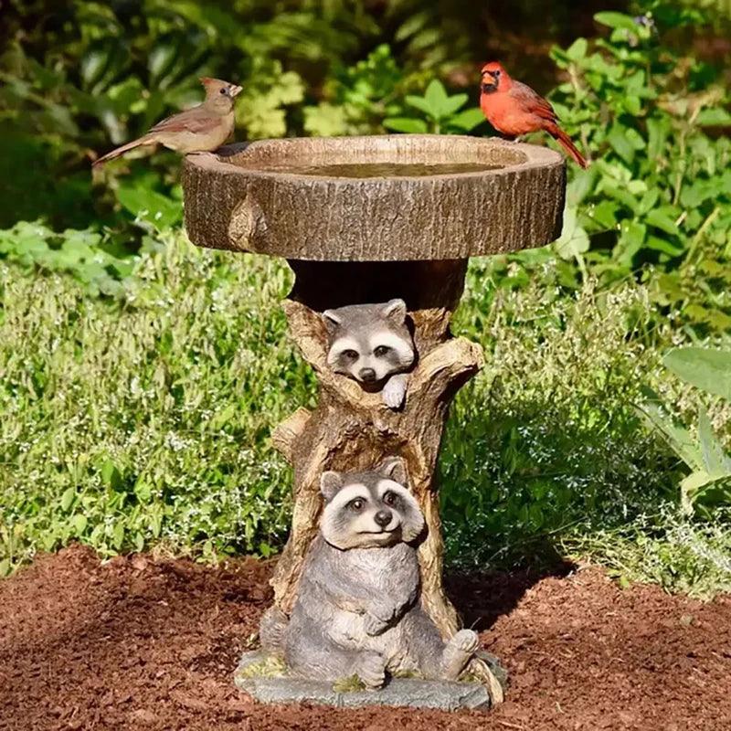 Mosrugs | Vintage Garden Bird Bath – Polyresin Raccoon Design for Outdoor Charm