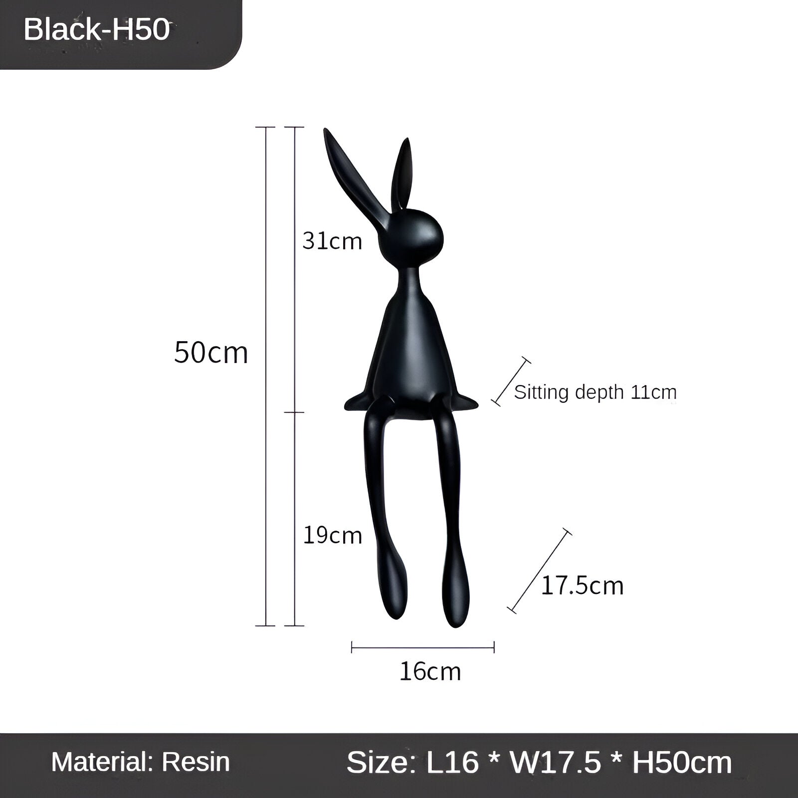 Mosrugs | ResinLux | Modern Resin Easter Bunny – Black, White, or Blue Sitting Rabbit Decoration