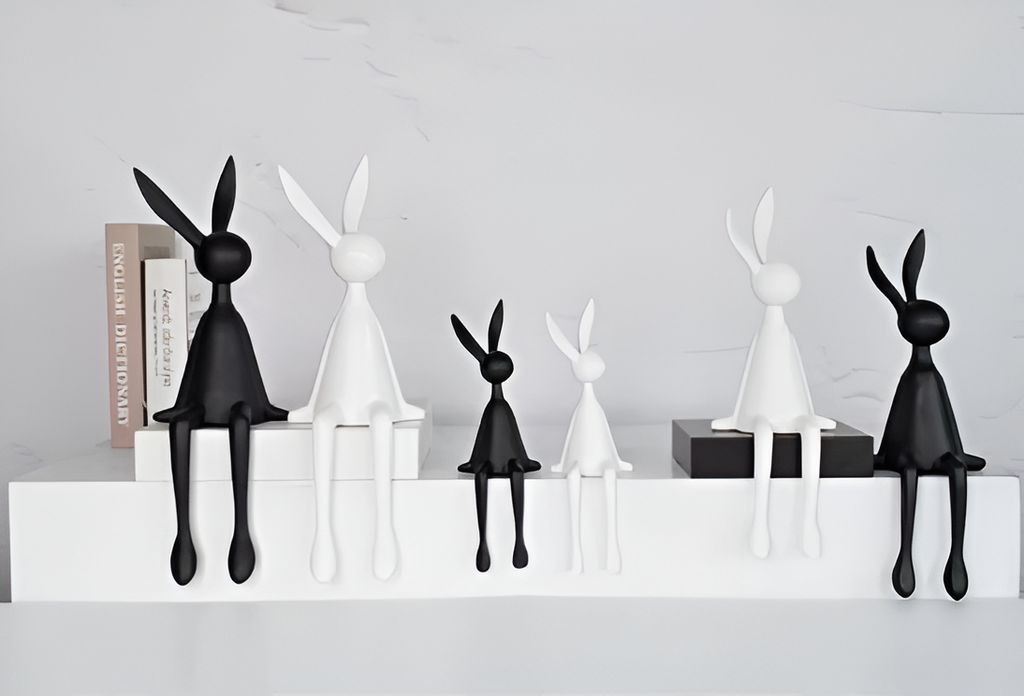 Mosrugs | ResinLux | Modern Resin Easter Bunny – Black, White, or Blue Sitting Rabbit Decoration
