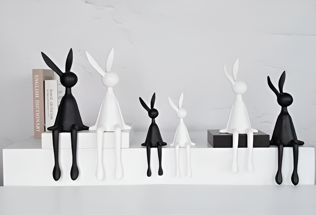 Mosrugs | ResinLux | Modern Resin Easter Bunny – Black, White, or Blue Sitting Rabbit Decoration