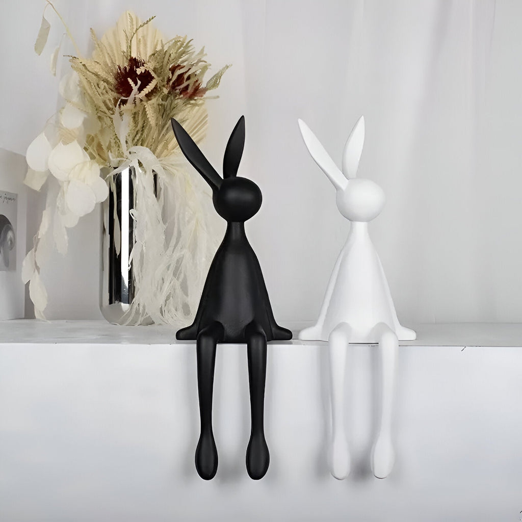 Mosrugs | ResinLux | Modern Resin Easter Bunny – Black, White, or Blue Sitting Rabbit Decoration