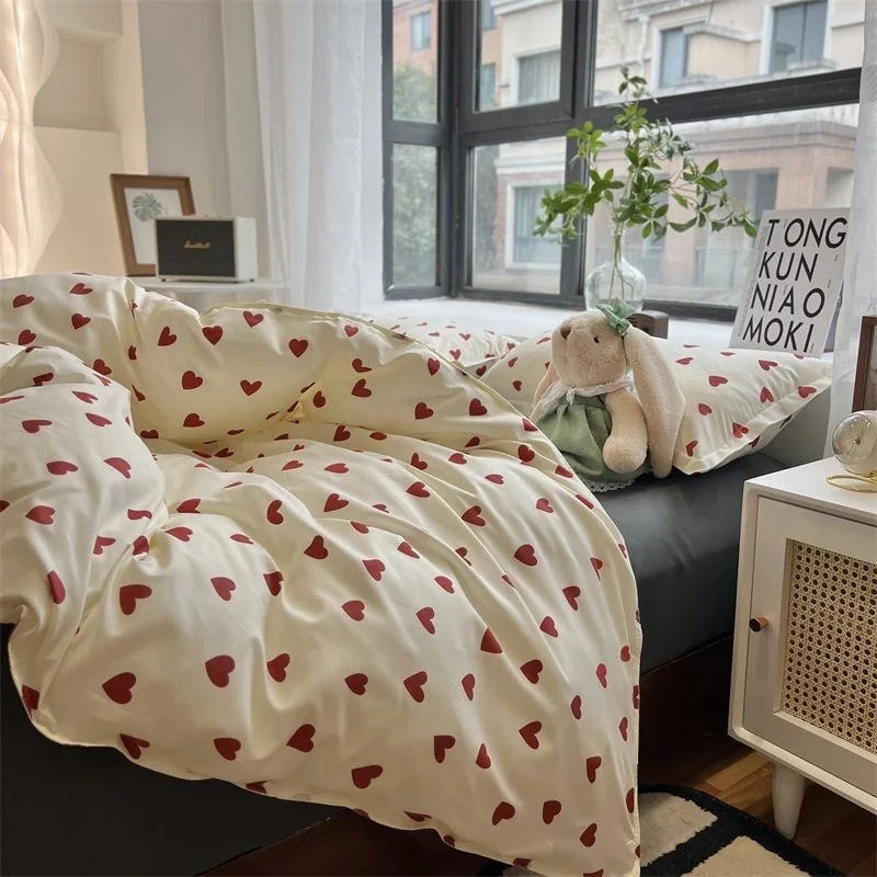 Mosrugs | CozyLove | Twin, Full & Queen Duvet Cover Set – Soft Korean-Style Bedding with Heart Design