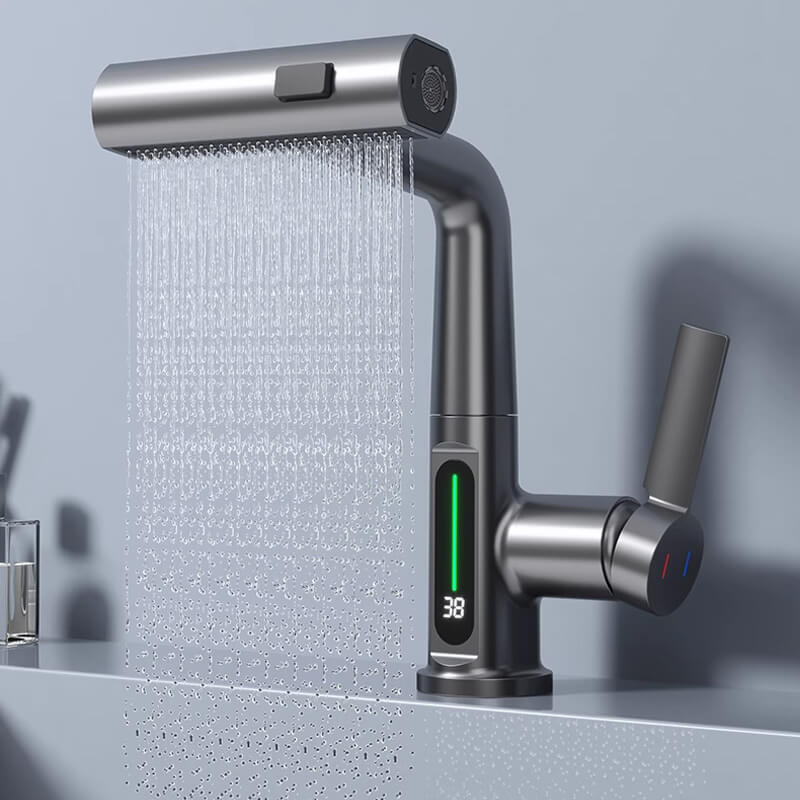 Mosrugs | WaterMaster Flexible LED Kitchen & Bathroom Faucet – 360° Swivel, Pull-Out Hose & 5 Spray Modes