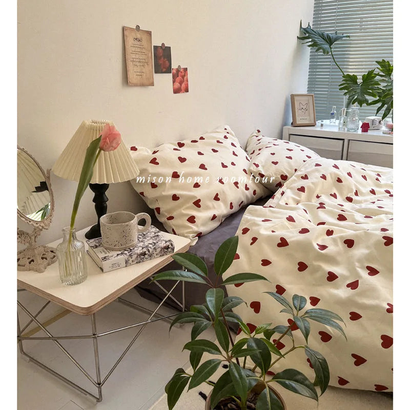 Mosrugs | CozyLove | Twin, Full & Queen Duvet Cover Set – Soft Korean-Style Bedding with Heart Design